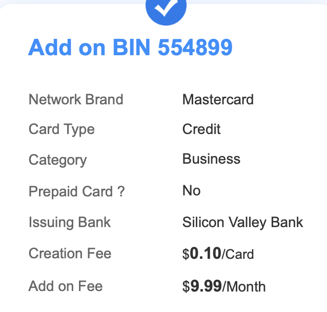 美国Silicon Valley Bank银行卡发行554899 visa虚拟卡卡头